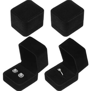 hicarer 4 pieces velvet ring earring box jewelry gift case boxes for wedding engagement birthday and anniversary (black)
