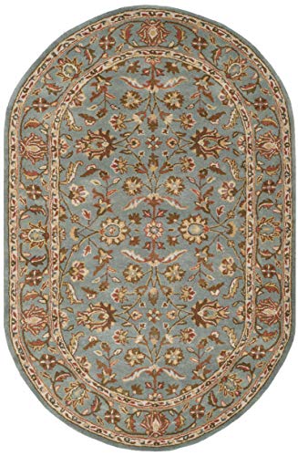 SAFAVIEH Heritage Collection 5' x 8' Oval Blue / Blue HG969A Handmade Traditional Oriental Premium Wool Area Rug