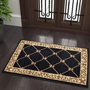 orleans traditional border black scatter mat rug, 2′ x 3′