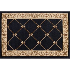 Orleans Traditional Border Black Scatter Mat Rug, 2' x 3'