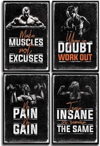 𝐆𝐲𝐦 𝐏𝐨𝐬𝐭𝐞𝐫𝐬 for home gym decor – 4 set of 11×17″, motivational posters for gym, workout posters for home gym, motivational poster, fitness posters, workout room decor, inspirational posters, gym wall art