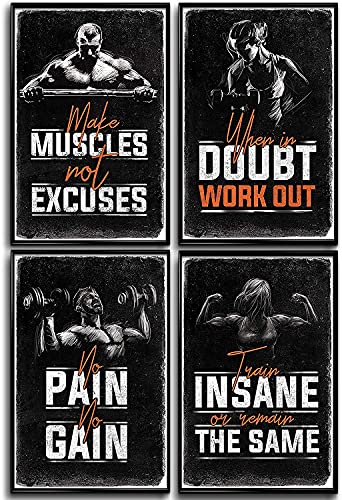 𝐆𝐲𝐦 𝐏𝐨𝐬𝐭𝐞𝐫𝐬 for Home Gym Decor - 4 Set Of 11x17", Motivational Posters for Gym, Workout Posters for Home Gym, Motivational Poster, Fitness Posters, Workout Room Decor, Inspirational Posters, Gym Wall Art