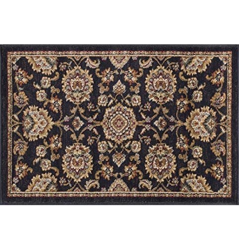 Charlotte Traditional Oriental Black Scatter Mat Rug, 2' x 3'