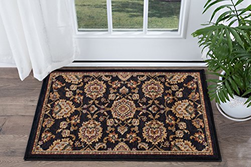 Charlotte Traditional Oriental Black Scatter Mat Rug, 2' x 3'