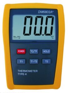 digital 2 k-type thermocouple thermometer dm6802 for hvac, furnace, heater