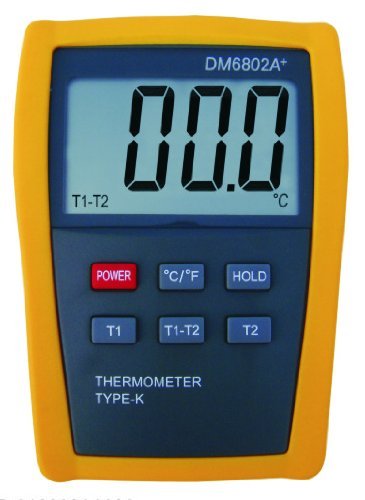 Digital 2 k-type Thermocouple Thermometer DM6802 for HVAC, Furnace, Heater