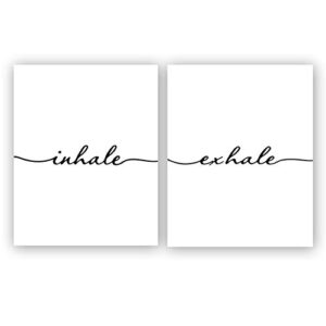 hpniub inhale exhale art prints set of 2 (8”x10”, meditation art prints, black and white yoga wall art prints,modern zen print, canvas wall art poster for bedroom home decor, no frame