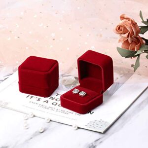 Hicarer 4 Pieces Velvet Ring Earring Box Jewelry Gift Case Boxes for Wedding Engagement Birthday and Anniversary (Wine Red)