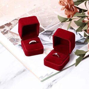 Hicarer 4 Pieces Velvet Ring Earring Box Jewelry Gift Case Boxes for Wedding Engagement Birthday and Anniversary (Wine Red)