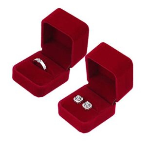 Hicarer 4 Pieces Velvet Ring Earring Box Jewelry Gift Case Boxes for Wedding Engagement Birthday and Anniversary (Wine Red)