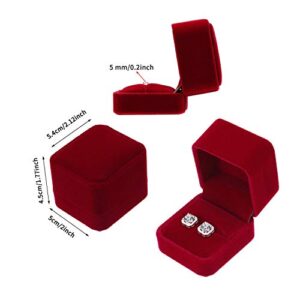 Hicarer 4 Pieces Velvet Ring Earring Box Jewelry Gift Case Boxes for Wedding Engagement Birthday and Anniversary (Wine Red)