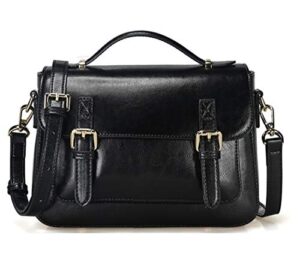 jehouze women’s genuine leather messenger crossbody medium handbag shoulder vintage purse (black)