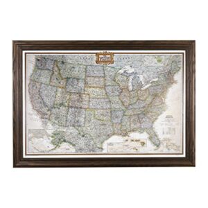 executive us push pin travel map with solid wood brown frame and pins – 27.5 inches x 39.5 inches