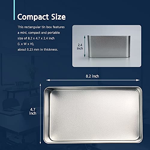 Silver Metal Tin Box Lids - Large Containers, Holder for Keeping Car Keys, Cookie, Pencil Case, 8.2 x 4.7 x 2.4 inch