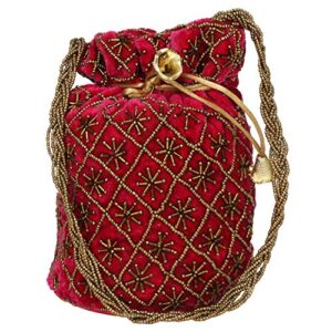 suman handicraft oindian potli bag for wedding, designer bridal clutch/jewelry pouch/worship potli bag for girls & women (pink)