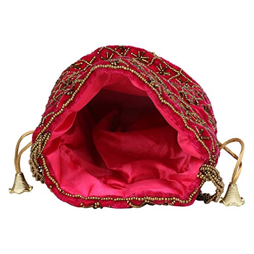 Suman Handicraft oIndian Potli Bag for Wedding, Designer Bridal Clutch/Jewelry Pouch/Worship Potli Bag for Girls & Women (Pink)