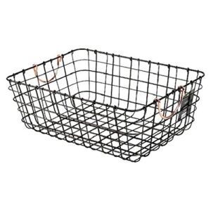 antique pewter basket with copper handles – short and deep shelf basket