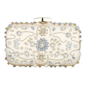 women noble crystal beaded evening bag wedding clutch purse champagne
