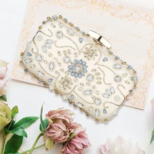 Women Noble Crystal Beaded Evening Bag Wedding Clutch Purse Champagne