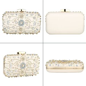 Women Noble Crystal Beaded Evening Bag Wedding Clutch Purse Champagne