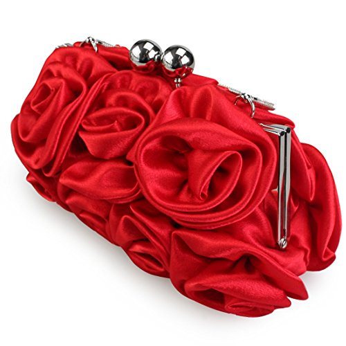 kilofly Missy K 7 Roses Clutch Purse, Satin, with Clasp Closure - Red Money Clip