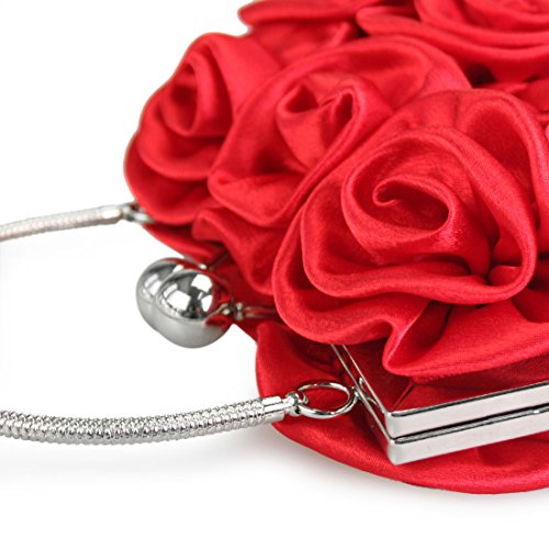 kilofly Missy K 7 Roses Clutch Purse, Satin, with Clasp Closure - Red Money Clip