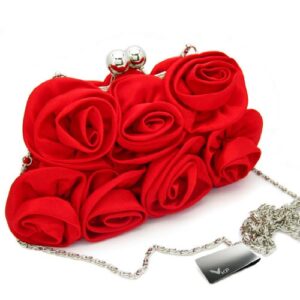 kilofly Missy K 7 Roses Clutch Purse, Satin, with Clasp Closure - Red Money Clip