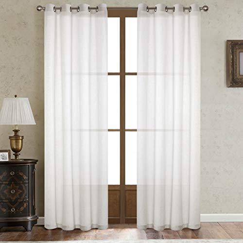 LOYOLADY White Linen Curtains 102 inches Long 2 Panels Set, Sheer Linen Curtains for Living Room, Grommet Privacy Window Curtains & Drapes 52" W x 102" L