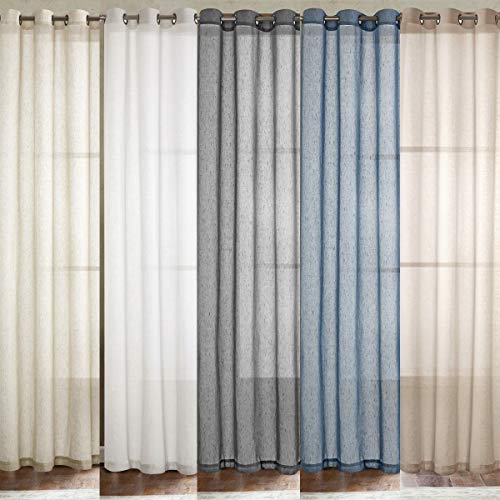 LOYOLADY White Linen Curtains 102 inches Long 2 Panels Set, Sheer Linen Curtains for Living Room, Grommet Privacy Window Curtains & Drapes 52" W x 102" L