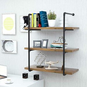 mecor Industrial Pipe Shelves with Wood 3 - Tiers, Rustic Wall Mount Shelf 35.1in,Metal Hung Bracket Bookshelf,DIY Storage Shelving Floating Shelves