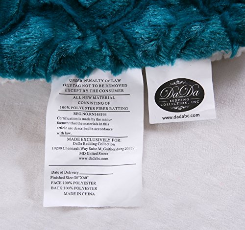 DaDa Bedding Lavish Emerald Teal Green Blue Faux Fur Fuzzy Throw Blanket - Mermaid Scales Design White Sherpa Backside - Soft Warm Plush Bright Vibrant Jewel Tones Embossed for Bed/Couch - 50" x 60"