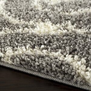 Cozy Contemporary Scroll L.Grey-White 2' X 7'2" Indoor Shag Area Rug Runner