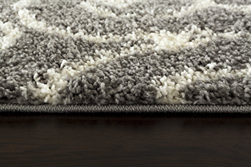 Cozy Contemporary Scroll L.Grey-White 2' X 7'2" Indoor Shag Area Rug Runner