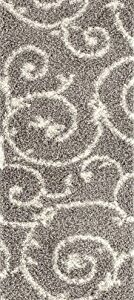 Cozy Contemporary Scroll L.Grey-White 2' X 7'2" Indoor Shag Area Rug Runner