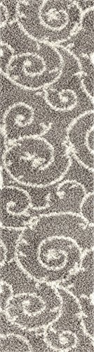 Cozy Contemporary Scroll L.Grey-White 2' X 7'2" Indoor Shag Area Rug Runner