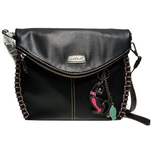 chala charming black crossbody bag with flap top and zipper or shoulder handbag (mini black cat)