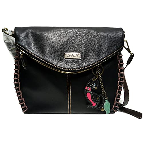 Chala Charming Black Crossbody Bag With Flap Top and Zipper or Shoulder Handbag (Mini Black Cat)