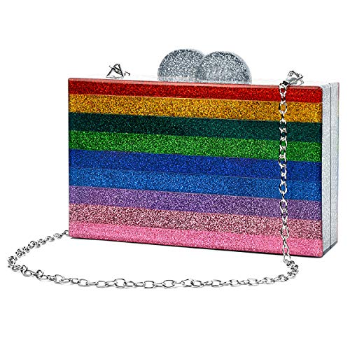 Rainbow Evening Handbag Acrylic Wedding Party Clutch Purse Crossbody Wallet Bag for Women Small