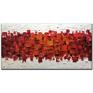 amei art paintings,24x48 inch 3d hand-painted on canvas modern framed red art textured abstract oil paintings contemporary artwork art wood inside framed ready to hang for living room office