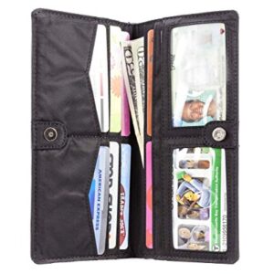 Big Skinny Women's Executive Leather Bi-Fold Checkbook Slim Wallet, Holds Up to 40 Cards, Black