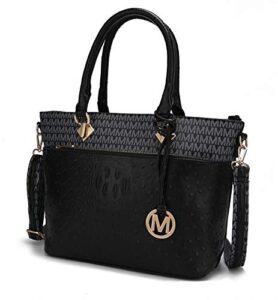 mkf crossbody shoulder bag for women – pu leather top handle pocketbook – roomy tote satchel handbag purse m charm black