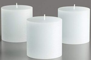 set of 3 pillar candles 3″ x 3″ unscented handpoured weddings, home decoration, restaurants, spa, church smokeless cotton wick – white