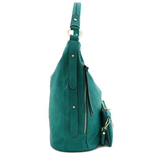 2pc Set Faux Leather Large Hobo Bag with Pouch Purse (Teal)