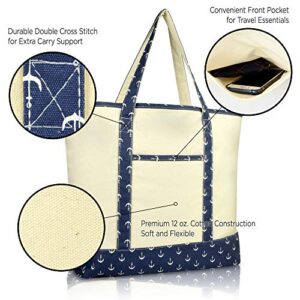 DALIX Initial Tote Bag Personalized Monogram Navy Blue Anchor Zippered Top Letter - B