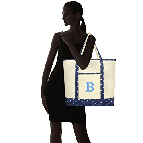 DALIX Initial Tote Bag Personalized Monogram Navy Blue Anchor Zippered Top Letter - B