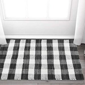 GLAMBURG Cotton Buffalo Check Plaid Rugs Washable, Handwoven Checkered Rug Welcome Door Mat 22x34 Rug for Kitchen Bathroom Outdoor Porch Laundry Living Room, Farmhouse Reversible Rag Rug Black White