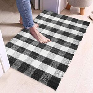 GLAMBURG Cotton Buffalo Check Plaid Rugs Washable, Handwoven Checkered Rug Welcome Door Mat 22x34 Rug for Kitchen Bathroom Outdoor Porch Laundry Living Room, Farmhouse Reversible Rag Rug Black White