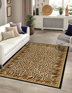 unique loom wildlife collection animal inspired with cheetah bordered design area rug, 3 ft 3 in x 5 ft 3 in, ivory/black