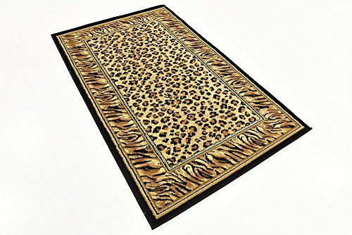 Unique Loom Wildlife Collection Animal Inspired with Cheetah Bordered Design Area Rug, 3 ft 3 in x 5 ft 3 in, Ivory/Black
