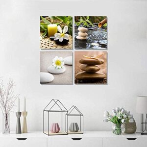 NAN Wind Zen Canvas Wall Art Spa Still Life with Green Bamboo Fountain and Zen Stone Jasmine Flower Painting Pictures for Home Decoration Modern Painting Wall Decor Canvas